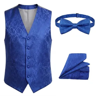 TruClothing Waistcoat Set 3 Piece Jacquard Floral with Bow Tie & Pocket Square