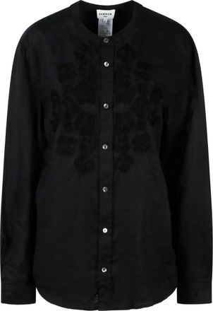 P.A.R.O.S.H. embroidered shirt - unisex - Linen/Flax - S - Black