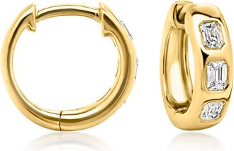 Ross-Simons Emerald-Cut Lab-Grown Diamond Hoop Earrings in 18kt Gold Over Sterling