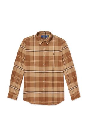 Polo Ralph Lauren Button-Down Collar Logo-Embroidered Checked Cotton-Blend Twill Shirt