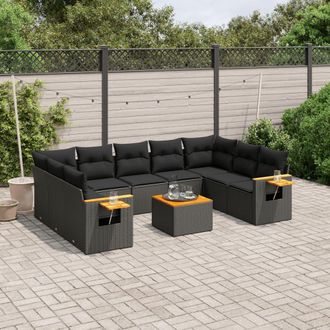 vidaXL Set De Sof&aacute;s De Jard&iacute;n 10 Pzas Cojines Rat&aacute;n Sint&eacute;tico Negro Vidaxl