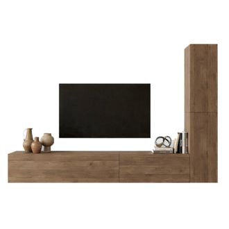 Dmora Pared Modular Gatafa, Mueble De Sala Modular, 4 Estantes, 4 Puertas, Marr&oacute;n Nogal