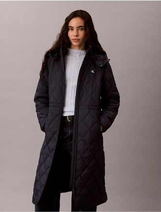 Calvin Klein Jeans Calvin Klein Womens Quilted Hooded Long Liner Coat - Blue - XL