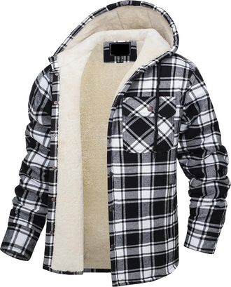 Generic Lumberjack Jacket Mens Mens Warm Shacket Fleece Lined Checked Sherpa Jacket Plaid Lumberjack Coat Winter Windproof Soft Touch Outerwear Casual Smart U
