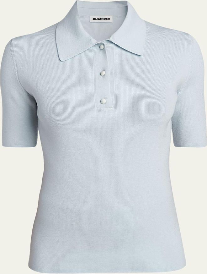 Short-Sleeve Wool Polo Sweater