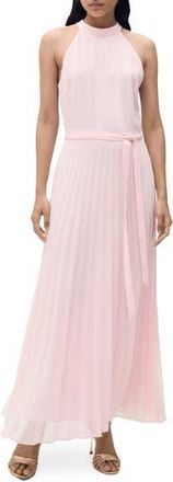 Mango Pleated Sleeveless Chiffon Maxi Dress in Pink at Nordstrom Rack, Size 8