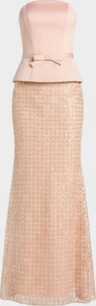 Mac Duggal Strapless Satin Sequined Column Gown