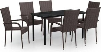 vidaXL Juego De Comedor De Jard&iacute;n 7 Piezas Negro Y Marr&oacute;n Vidaxl