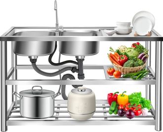 OEM Juego De Fregadero De Cocina, Doble Cubeta, Dise&ntilde;o Independiente, Color Plata