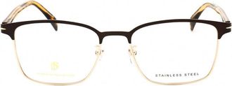 David Beckham Rectangle Full Rim, Matte Brown Gold Eyeglasses - Brown