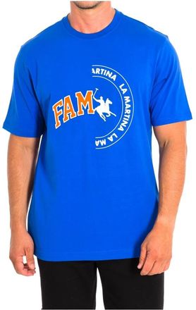 La Martina T-shirt met korte mouwen - Heren - T-shirts - Blauw - L - Katoen - Tops