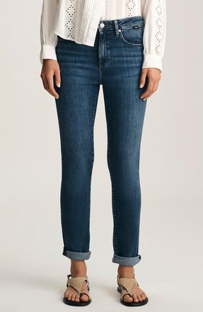 Mavi Kathleen Mid Waist Slim Boyfriend Jeans in Dark Brushed Feather at Nordstrom, Size 32 X 28