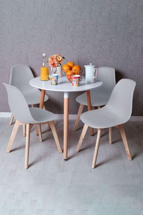 Regalos Miguel Regalos Miguel - Descuento Extra - Conjunto Mesa Tower Redonda 80 Cm Blanca Y Pack 4 Sillas Kelen - Gris