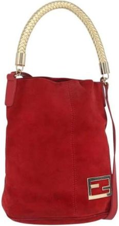Fendi Pre-owned Bucket Bags, female, Red, Size: ONE SIZE Pre-owned Vintage Suede Bucket Bag