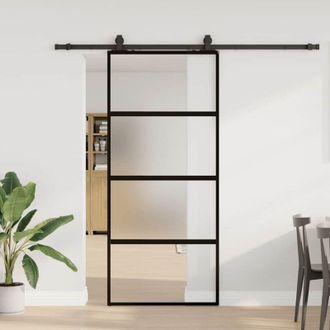 vidaXL Puerta Corredera Con Herrajes Negro 90x205 Cm Vidrio Templado Vidaxl