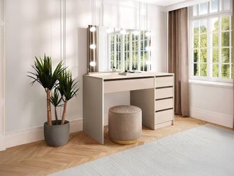 Vente-Unique Dressing Table With LED Mirror - 5 Drawers - Beige - JENEMI