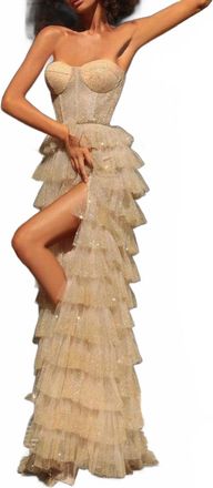 Tarik Ediz Sweetheart Neckline Evening Gown In Gold