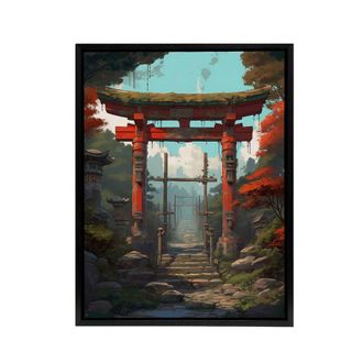 Artery8 Japanese Torii Gate To Shinto Shrine Framed Canvas Wall Art Print | Size: W24 x H32