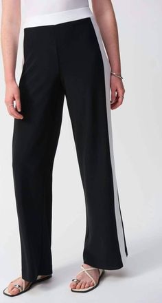 Joseph Ribkoff Two Tone Color Block Wide Leg Pants In Black/ White