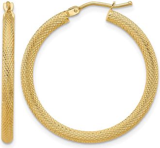 Diamond2Deal 14K Yellow Gold Textured Round Hoop Earrings 30.1 mm