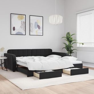 vidaXL Sof&aacute; Cama Nido Con Cajones Terciopelo Negro 100x200 Cm Vidaxl