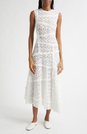 EENK Lace Paneled Asymmetric Maxi Dress in Ivory at Nordstrom, Size Medium