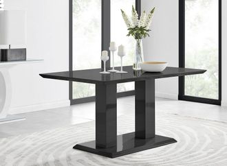 Furniturebox Imperia 150cm 6-Seater Modern High Gloss Pillared Dining Table in Black
