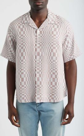 Corridor High Focus Moir&eacute; Print Cotton Camp Shirt in Dusk at Nordstrom, Size Xx-Large