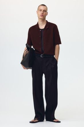 H&M Regular Fit Hole-knit Shirt in Dark Brown at Nordstrom, Size Xx-Large