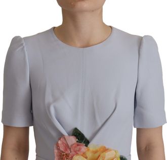 Dolce & Gabbana Womens Blue Floral Applique Midi Viscose Dress Acetate Elastane