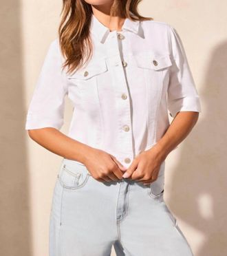 Tribal Comfort Stretch Elbow-Sleeve Denim Jacket In White