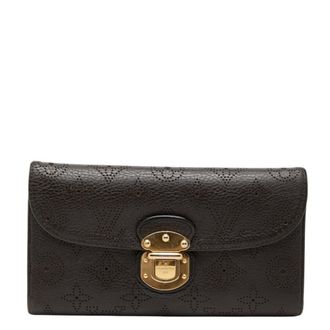 Louis Vuitton Monogram Dark Brown Leather Long Wallet (Tri-Fold) (Pre-Owned)