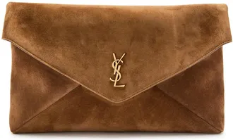 Saint Laurent Envelope Suede Pouch - Brown - One Size