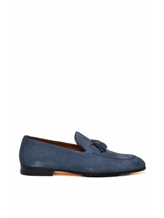 Doucal's Blue Tasseled Suede Dual-Composition Sole Loafers