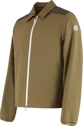 Moncler Mens Quilted Seersucker Shirt With Zip Olive Green Shell: Polyamide