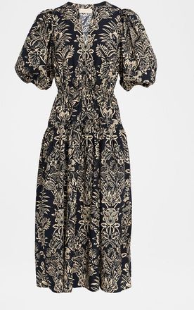 Ulla Johnson Harriet Floral Poplin Puff-Sleeve Midi Dress