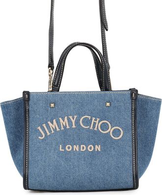 Jimmy Choo London Blue Navy White Denim Leather Handbag Tote Bag (Pre-Owned)