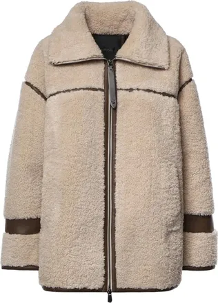 Pinko Pinko, Jassen, Dames, Bruin, S, Polyester, Natuurlijke Oversized Jas van Faux Shearling
