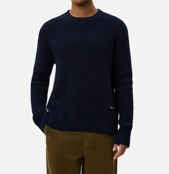 Les Deux Alvin Waffle Crewneck Knit Top In Dark Navy