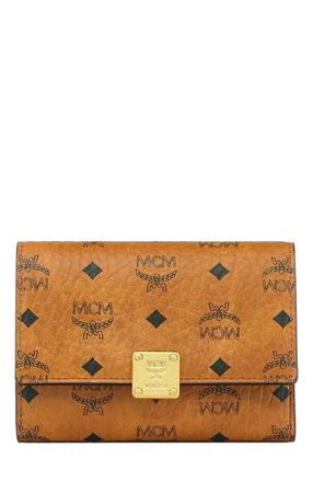 MCM Aren Trifold Wallet in Visetos in Cognac at Nordstrom