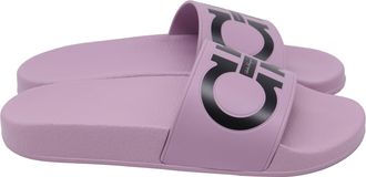 Ferragamo Groovy Dual Gancini Slide Sandals in Purple Rubber