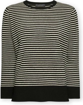Elena Miro Viscose Blend Gestreepte Trui - Dames - Ronde hals truien - Zwart - S - Polyester - Truien & Vesten