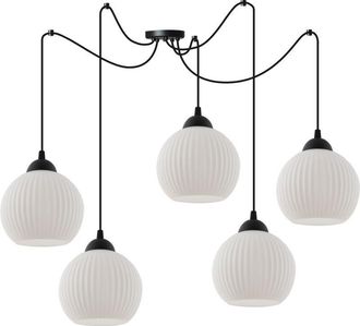 OEM L&aacute;mpara Colgante Ara&ntilde;a Riffle Negra 5 Placas Blancas Forma Bola E27