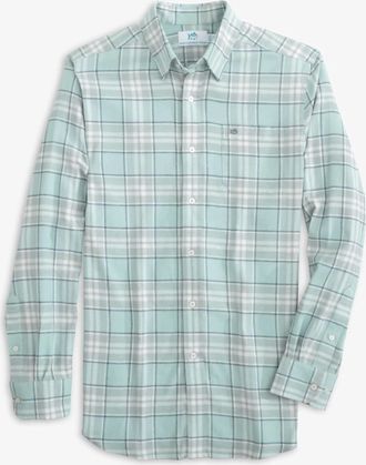Southern Tide Mens Flannel Reddick Plaid Sportshirt In Summer Aqua