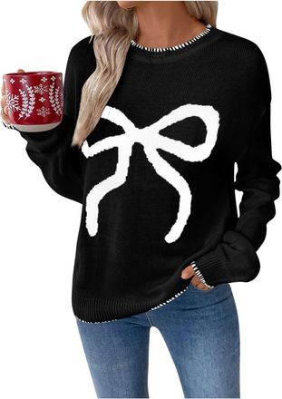 Generic Womens Xmas Jumpers Winter Crew Neck Knitted Sweaters Christmas Pullover Jumper Tops Sweatshirt Womens Jumper Christmas Ladies Top Long Sleeve Sweater