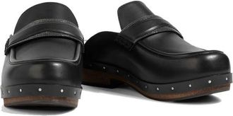 Brunello Cucinelli Womens Black Leather Mules