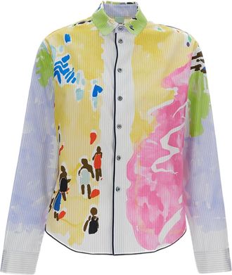 Rohka Watercolor-Print Cropped Cotton Shirt with Pointed Collar