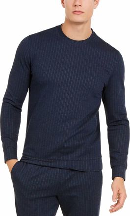 Alfani Pinstripe Stretch Crew Sweatshirt In Blue