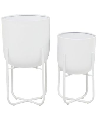CosmoLiving by Cosmopolitan Cosmoliving By Cosmopolitan Set Of 2 Modern Round Metal Planter With Removable Stand
