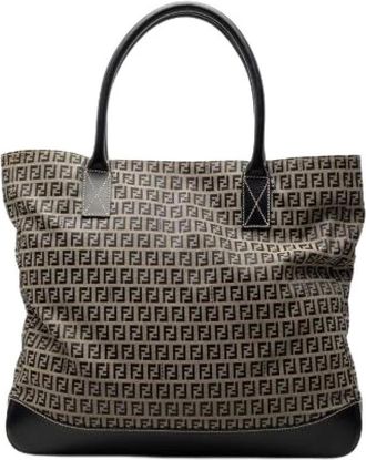 Fendi Pre-owned Tote Bags, female, Brown, Size: ONE SIZE Pre-owned Zucchino Canvas Leather Tote Bag
